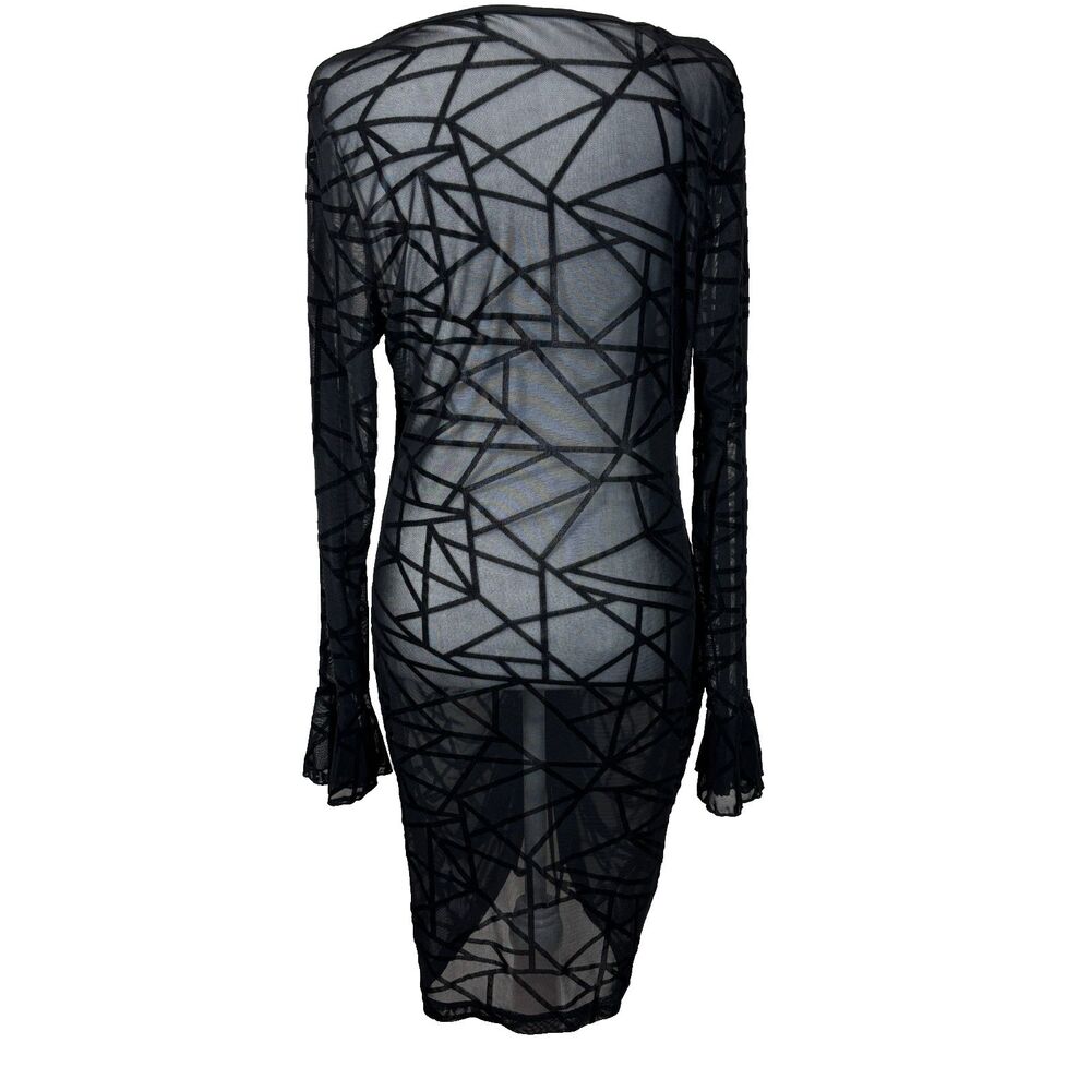 Ruffled Mesh Sheer Drawstring Black Bodycon Dress Sz 1X Festival Club Cover-up - Picture 6 of 11